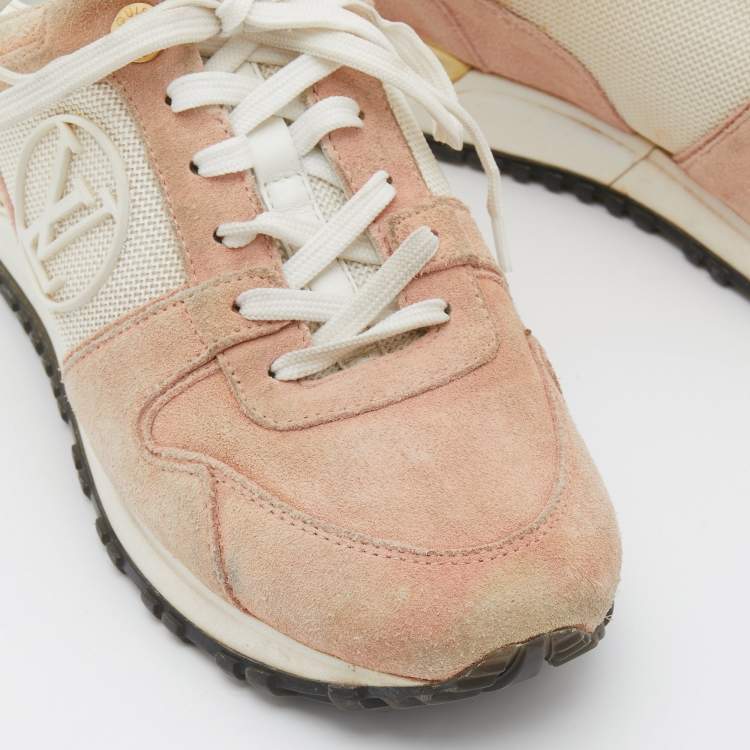 Pre Owned Louis Vuitton Beige/White Suede and Mesh Run Away Low Top Sneakers Size 36.5