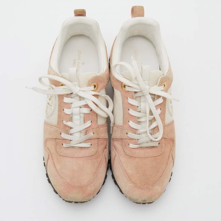 Pre Owned Louis Vuitton Beige/White Suede and Mesh Run Away Low Top Sneakers Size 36.5