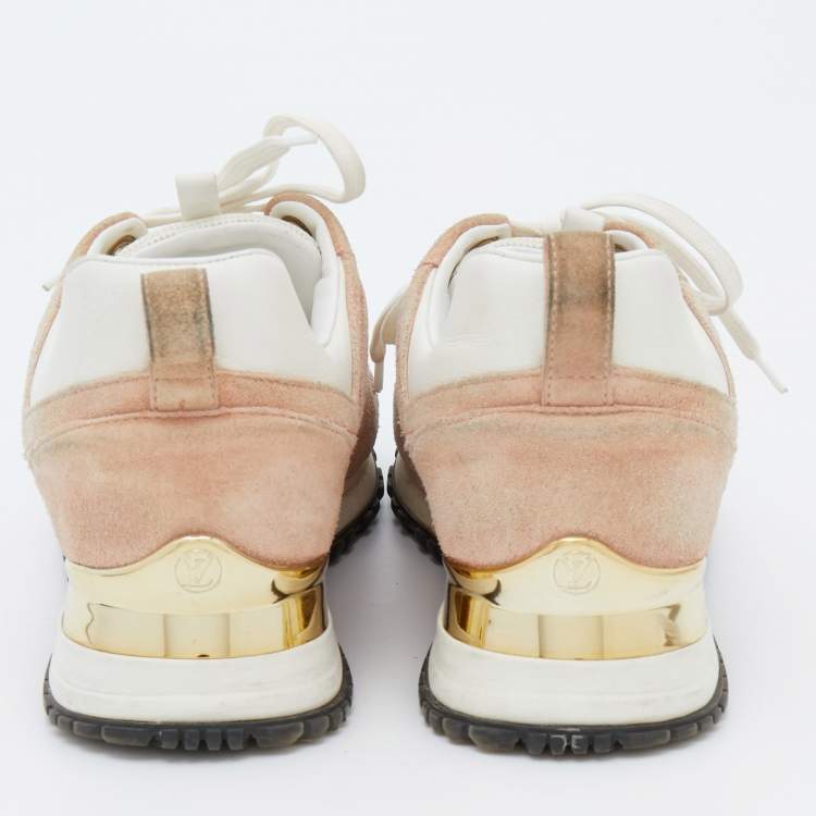 Pre Owned Louis Vuitton Beige/White Suede and Mesh Run Away Low Top Sneakers Size 36.5