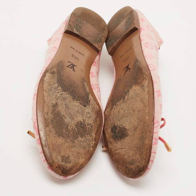 Pre Owned Louis Vuitton Pink Monogram Canvas Mini Lin Ballet Flats Size 36.5