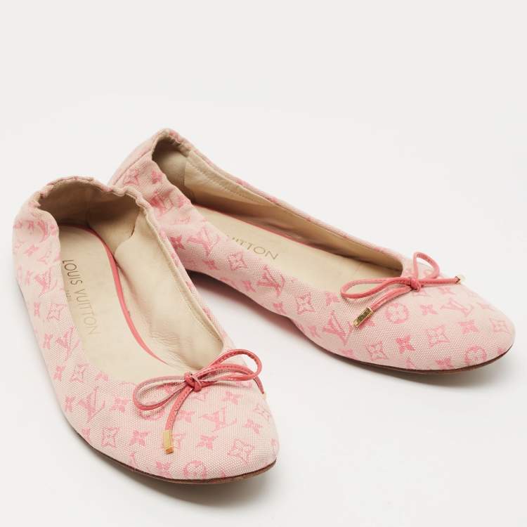 Pre Owned Louis Vuitton Pink Monogram Canvas Mini Lin Ballet Flats Size 36.5