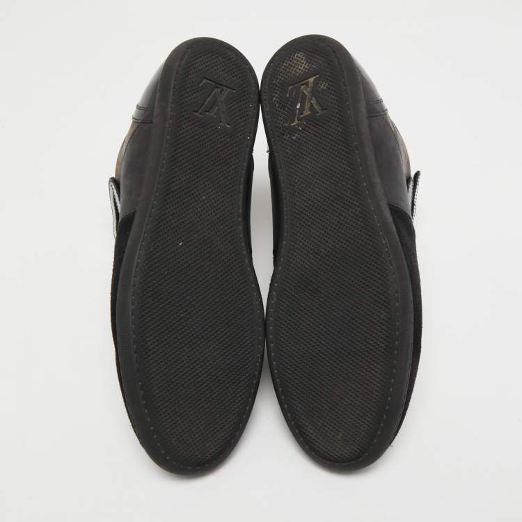 Pre Owned Louis Vuitton Black/Brown Suede, Patent Leather and Monogram Canvas Move Up Sneakers Size 38