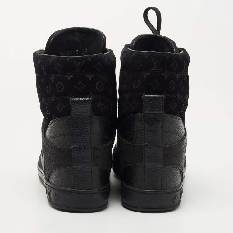 Pre Owned Louis Vuitton Black Leather and Nubuck Wedge Sneakers Size 35 