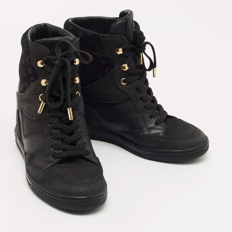 Pre Owned Louis Vuitton Black Leather and Nubuck Wedge Sneakers Size 35 
