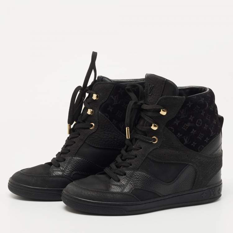 Louis Vuitton Black Leather and Nubuck Wedge Sneakers Size 35 Louis Vuitton