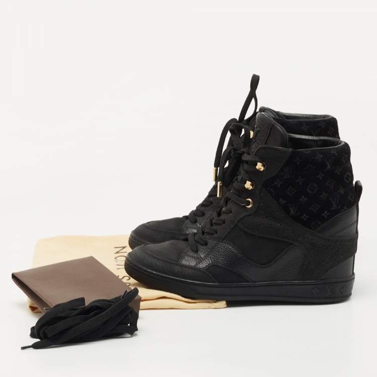 Pre Owned Louis Vuitton Black Leather and Nubuck Wedge Sneakers Size 35 
