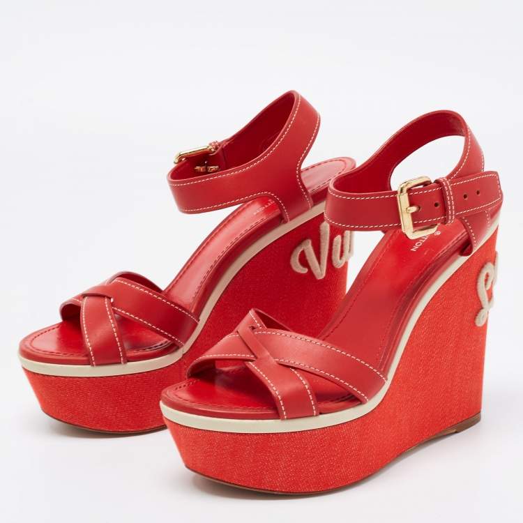 Louis Vuitton Red Leather Platform Ankle Strap Sandals Size 36 Louis Vuitton