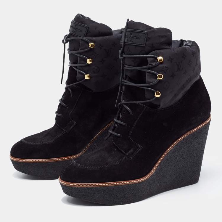 Louis Vuitton Black suede Crossroads Wedge Heeled Ankle Boots Louis Vuitton