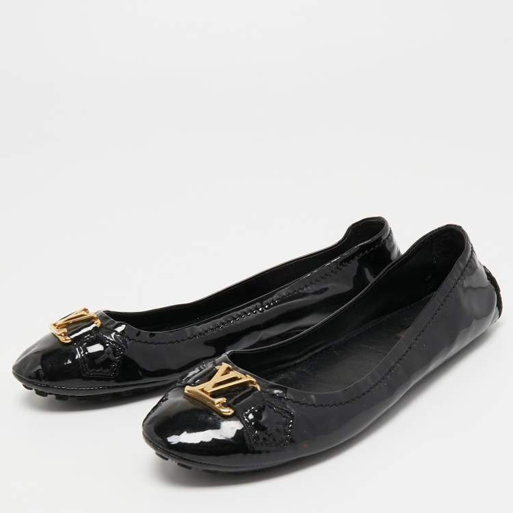LOUIS VUITTON LEATHER BLACK FLATS LOAFERS SHOES OXFORD SIZE 39.5
