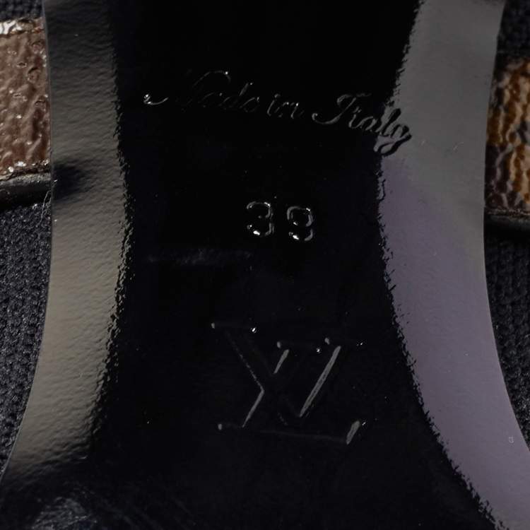 Pre Owned Louis Vuitton Black/Brown Knit Fabric And Monogram Canvas Ankle Boots Size 39 