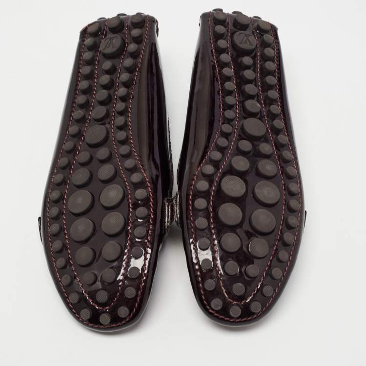 Pre Owned Louis Vuitton Burgundy Patent Leather Oxford Loafers Size 38