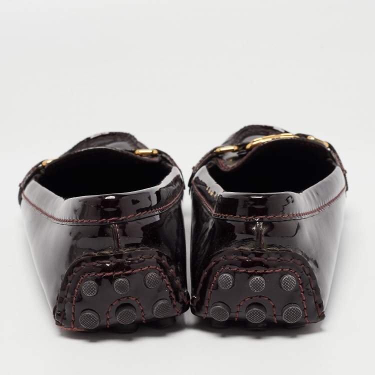 Pre Owned Louis Vuitton Burgundy Patent Leather Oxford Loafers Size 38