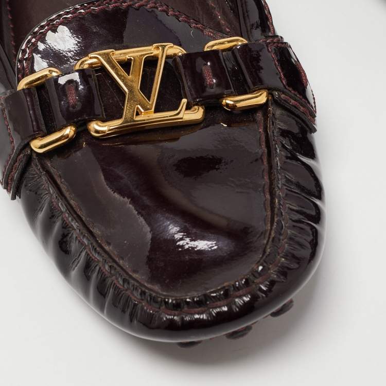 Pre Owned Louis Vuitton Burgundy Patent Leather Oxford Loafers Size 38