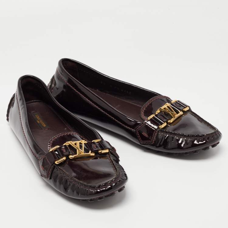 Pre Owned Louis Vuitton Burgundy Patent Leather Oxford Loafers Size 38