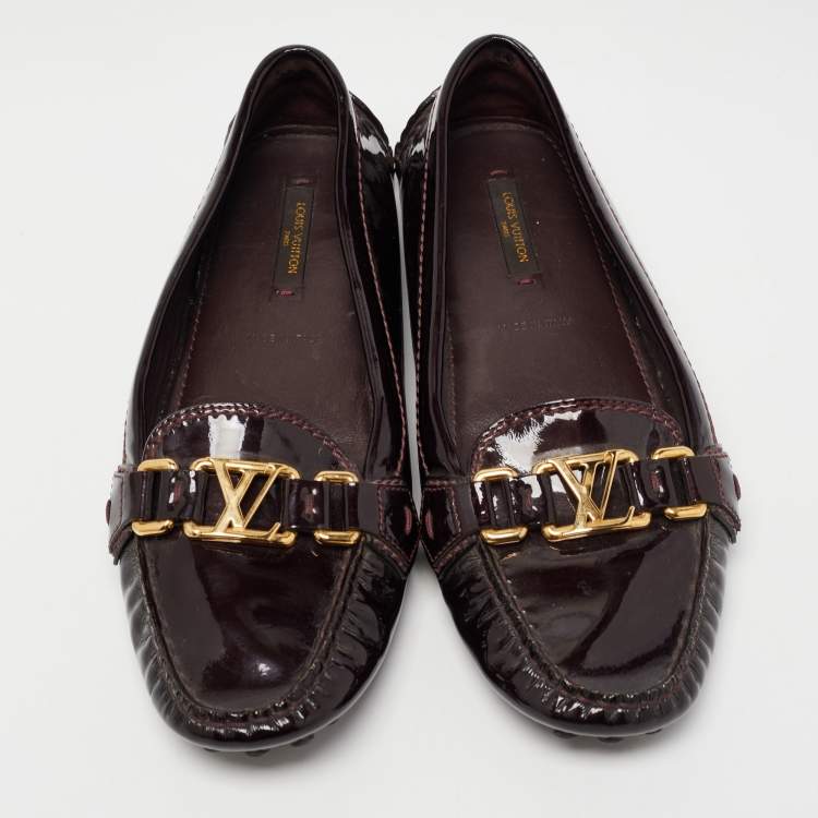 Pre Owned Louis Vuitton Burgundy Patent Leather Oxford Loafers Size 38