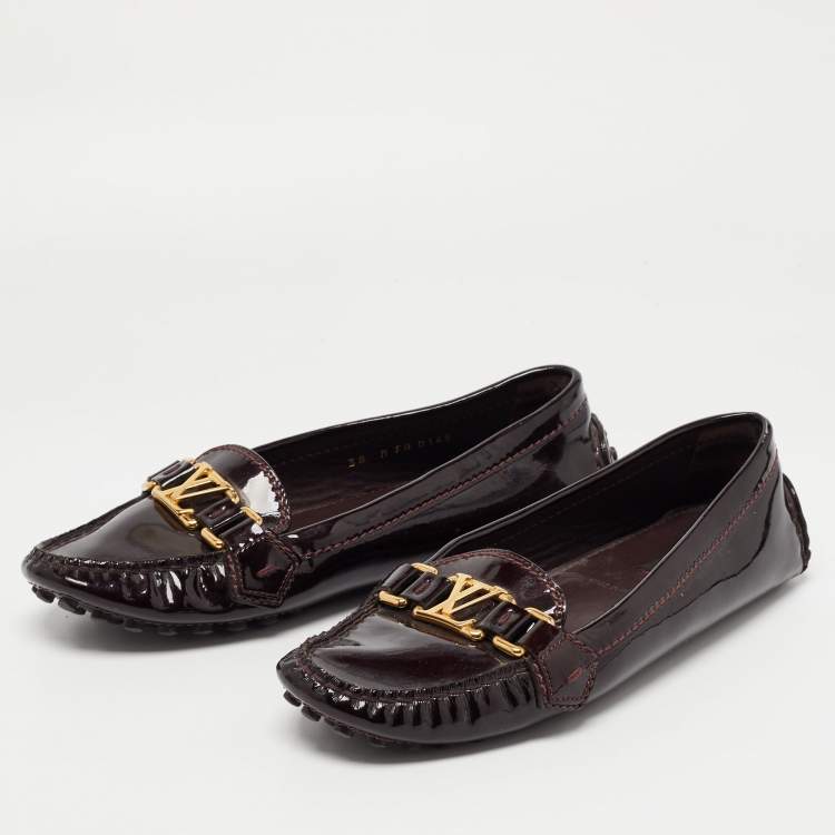 Louis Vuitton Burgundy Patent Leather Oxford Loafers Size 38 Louis