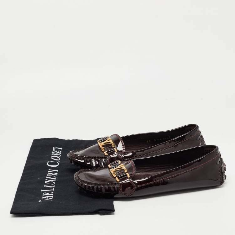 Pre Owned Louis Vuitton Burgundy Patent Leather Oxford Loafers Size 38