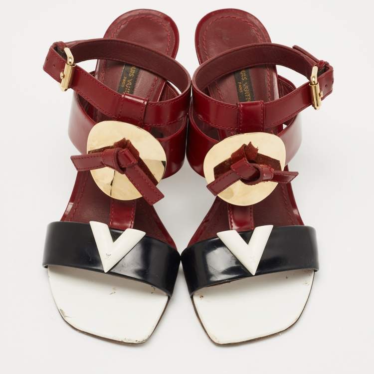 Pre Owned Louis Vuitton Tricolor Leather Ankle Strap Sandals Size 36.5