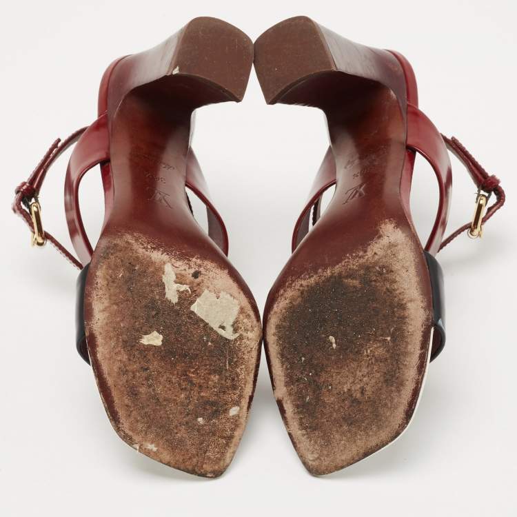 Pre Owned Louis Vuitton Tricolor Leather Ankle Strap Sandals Size 36.5