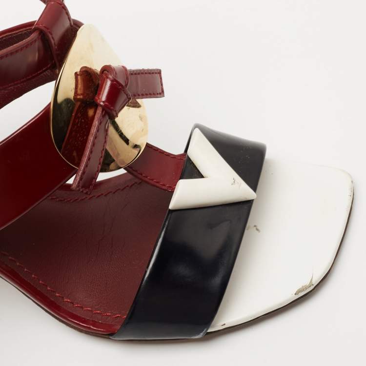 Pre Owned Louis Vuitton Tricolor Leather Ankle Strap Sandals Size 36.5