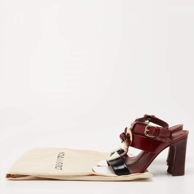 Pre Owned Louis Vuitton Tricolor Leather Ankle Strap Sandals Size 36.5