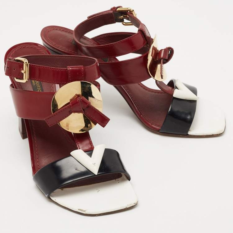 Pre Owned Louis Vuitton Tricolor Leather Ankle Strap Sandals Size 36.5