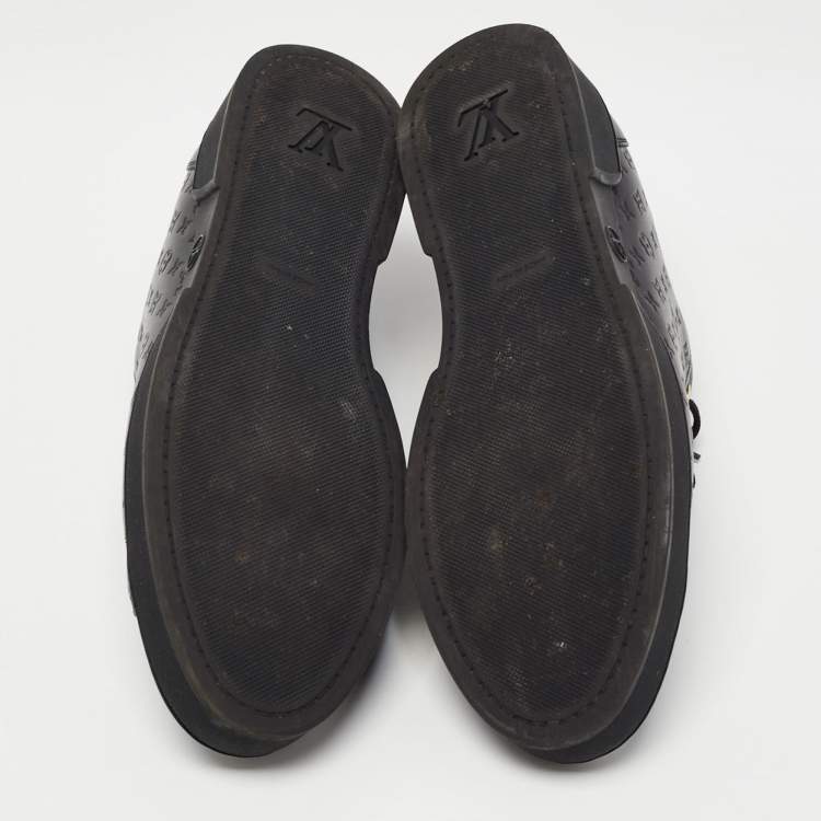 Pre Owned Louis Vuitton Black Monogram Embossed Leather Low Top Sneakers Size 39.5