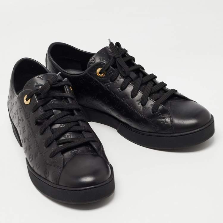 Pre Owned Louis Vuitton Black Monogram Embossed Leather Low Top Sneakers Size 39.5