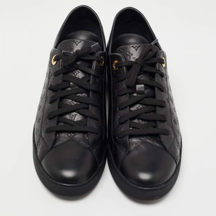 Pre Owned Louis Vuitton Black Monogram Embossed Leather Low Top Sneakers Size 39.5