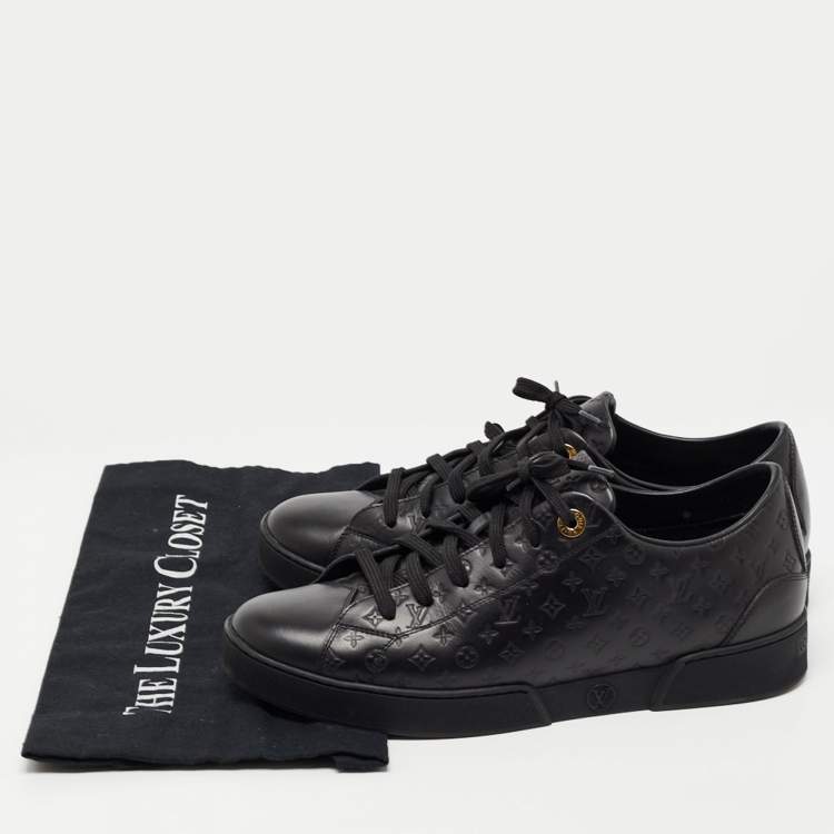 Pre Owned Louis Vuitton Black Monogram Embossed Leather Low Top Sneakers Size 39.5