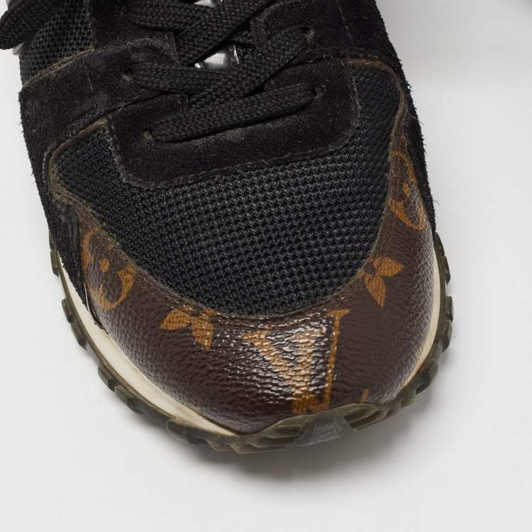 مملوكة مسبقًا Louis Vuitton Black/Brown Mesh and Monogram Canvas Run Away Sneakers Size 36