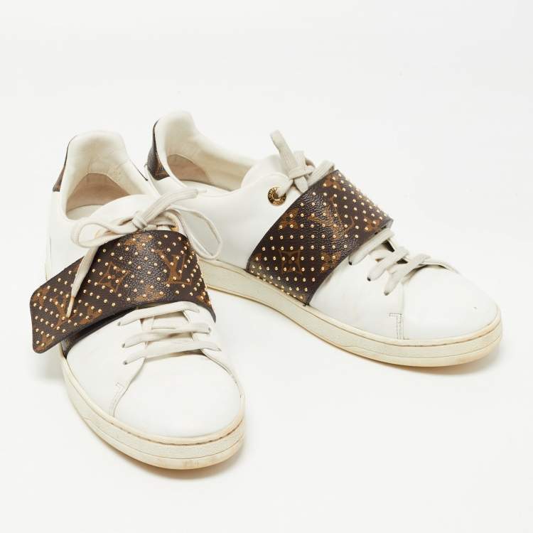 Pre Owned Louis Vuitton White Leather Frontrow  Sneakers Size 39.5