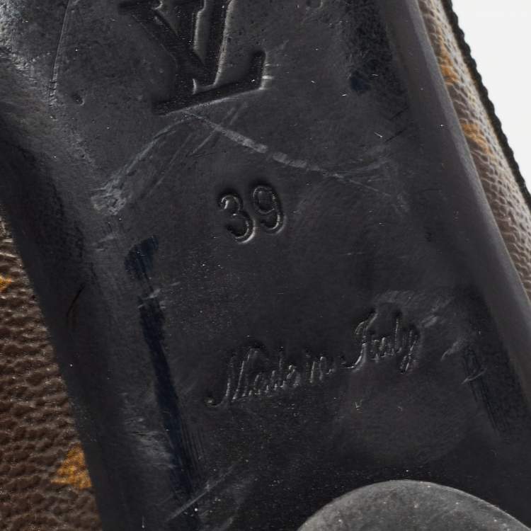 Pre Owned Louis Vuitton Brown/Black Monogram Canvas and Patent Leather Flower Field Ballet Flats Size 39