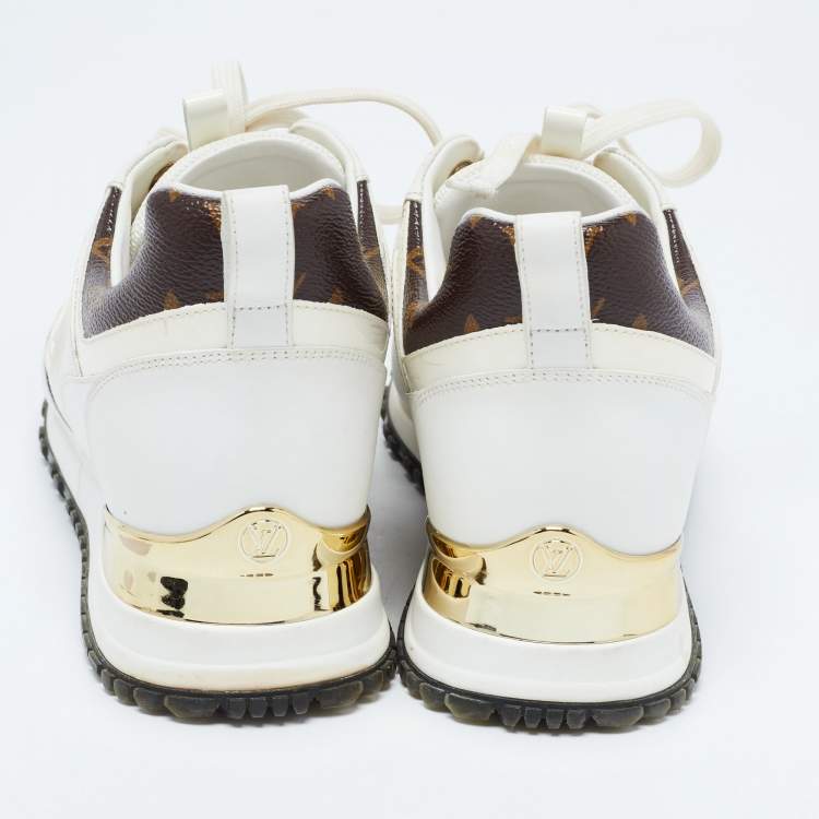 Pre Owned Louis Vuitton White/Brown Canvas and Mesh Run Away Sneakers Size 36.5