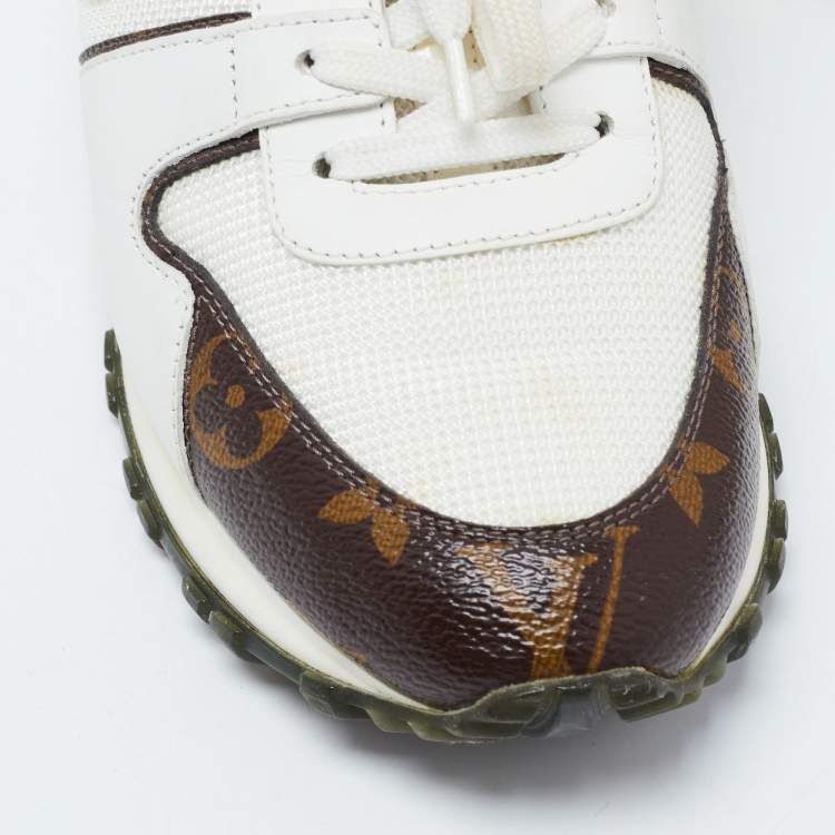 Pre Owned Louis Vuitton White/Brown Canvas and Mesh Run Away Sneakers Size 36.5
