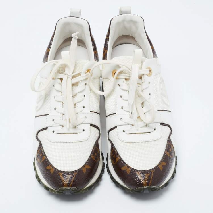 Pre Owned Louis Vuitton White/Brown Canvas and Mesh Run Away Sneakers Size 36.5