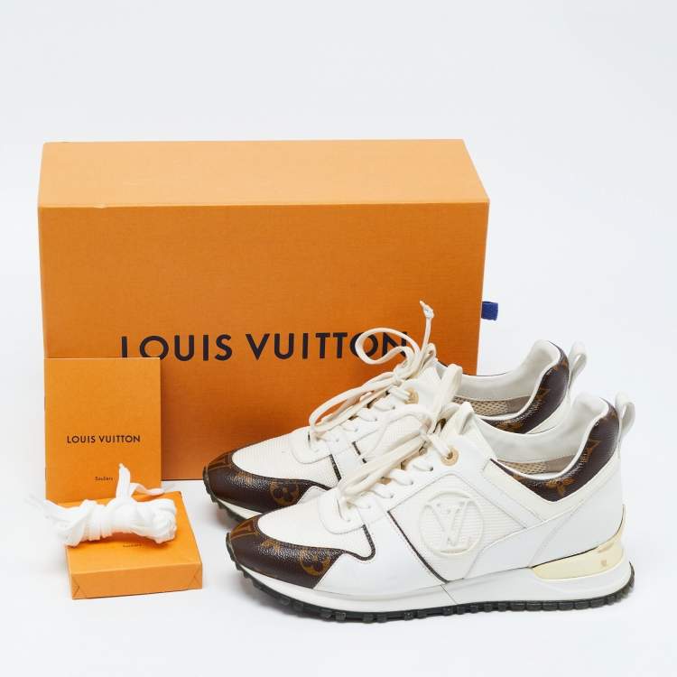 Pre Owned Louis Vuitton White/Brown Canvas and Mesh Run Away Sneakers Size 36.5