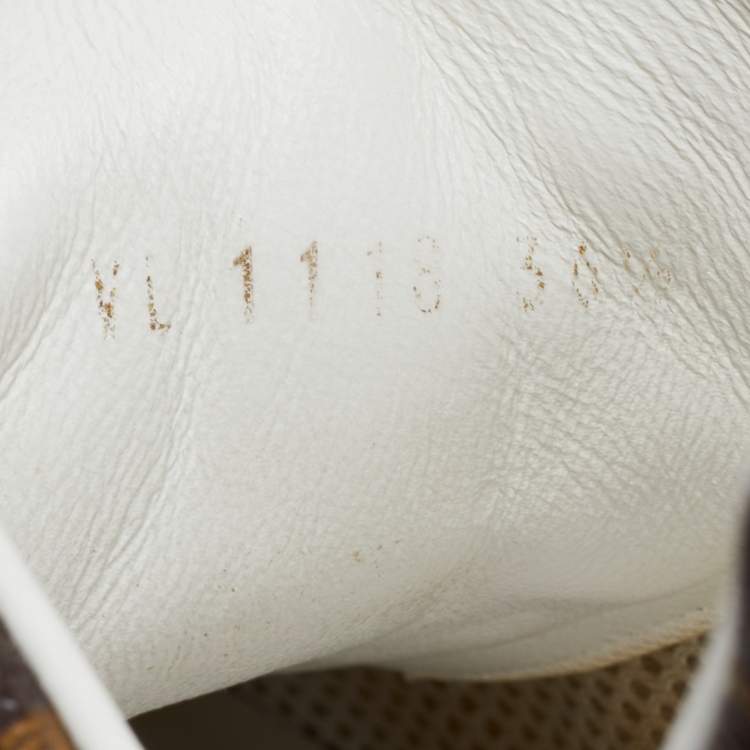 Pre Owned Louis Vuitton White/Brown Canvas and Mesh Run Away Sneakers Size 36.5