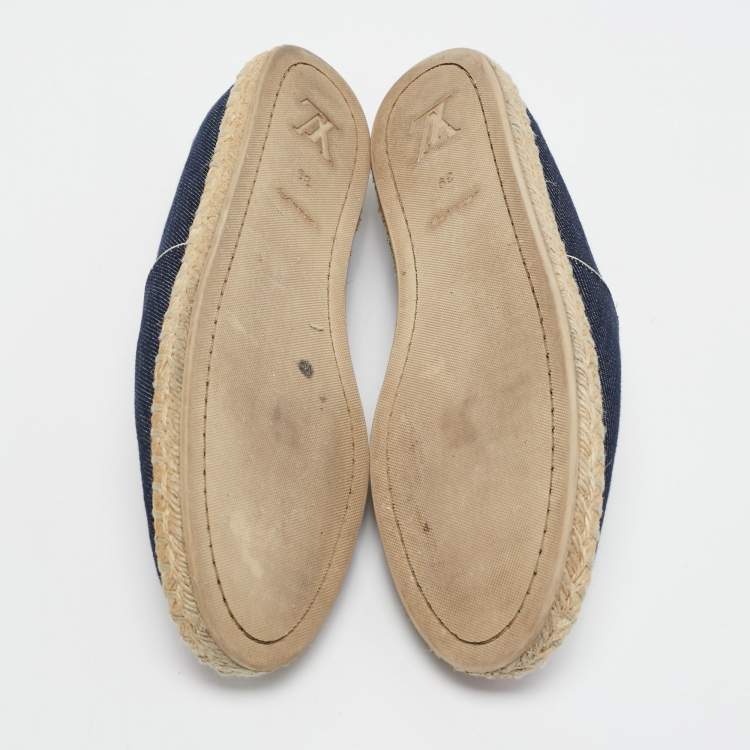 Pre Owned Louis Vuitton Navy Blue Denim Postcard Espadrilles Flats Size 39
