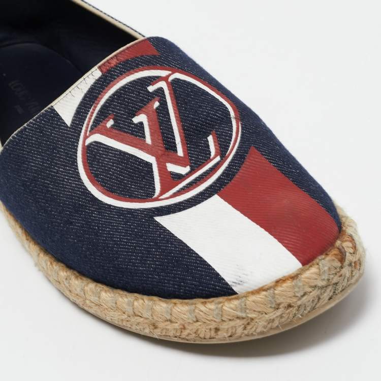 Pre Owned Louis Vuitton Navy Blue Denim Postcard Espadrilles Flats Size 39