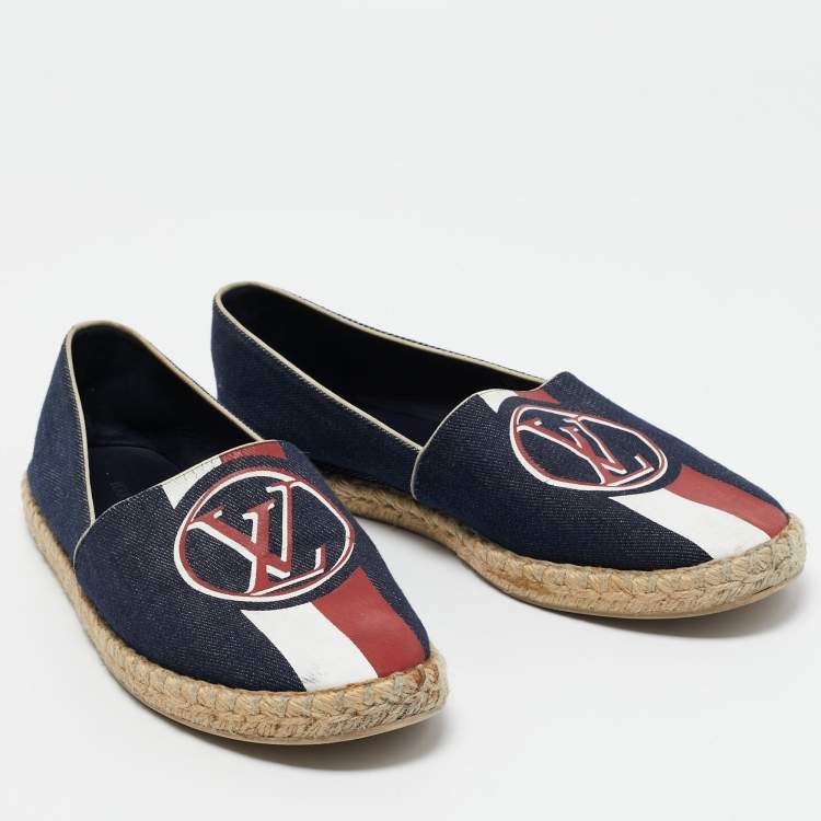 Pre Owned Louis Vuitton Navy Blue Denim Postcard Espadrilles Flats Size 39