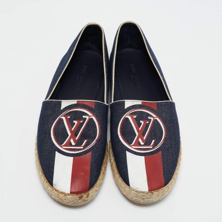 Pre Owned Louis Vuitton Navy Blue Denim Postcard Espadrilles Flats Size 39