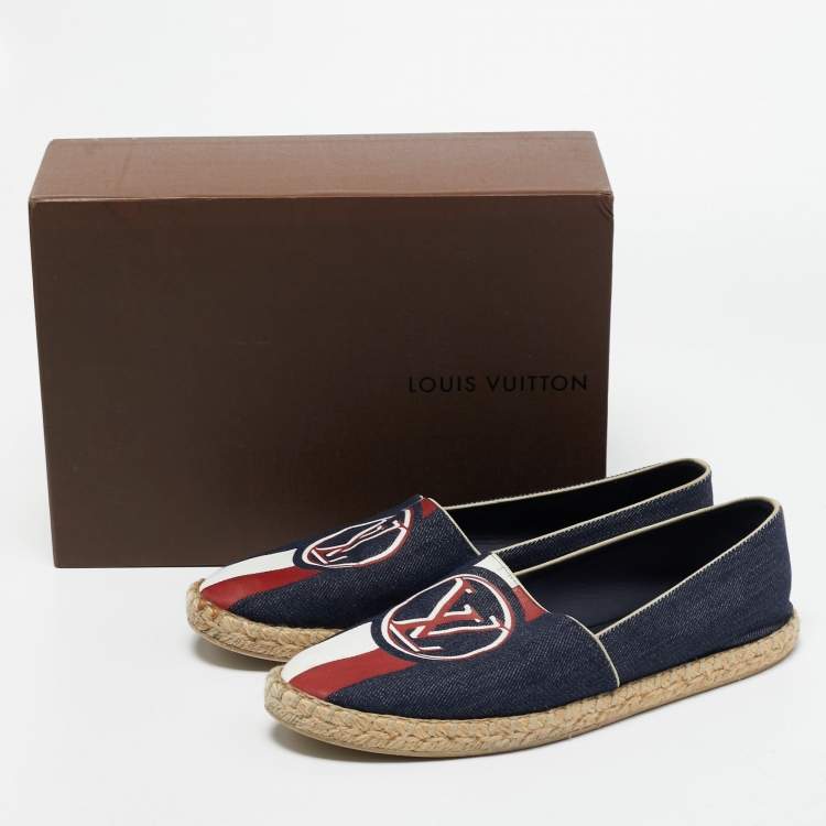Pre Owned Louis Vuitton Navy Blue Denim Postcard Espadrilles Flats Size 39