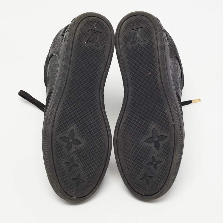 Pre Owned Louis Vuitton Black Monogram Suede and Leather Millennium Wedge Sneakers Size 39