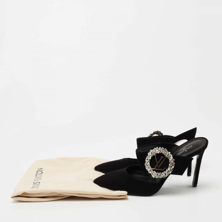 Pre Owned Louis Vuitton Black Suede Madeleine Mules Size 38