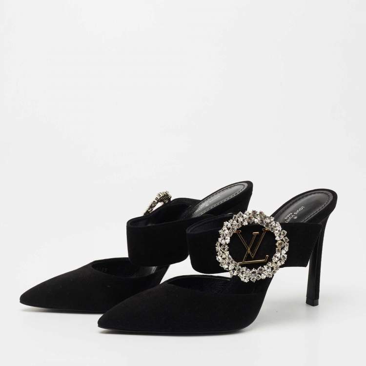 Louis Vuitton Black Suede Crystal Madeleine Flat Mules Size 39 Louis Vuitton