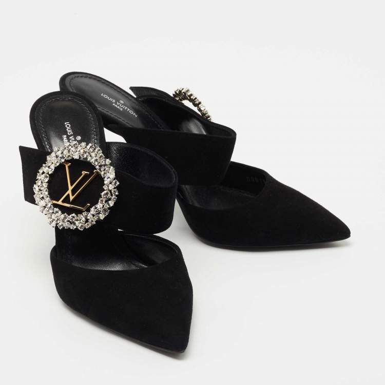 Pre Owned Louis Vuitton Black Suede Madeleine Mules Size 38