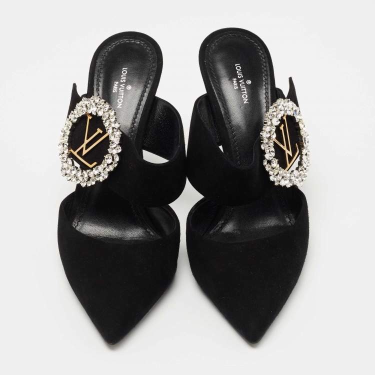 Pre Owned Louis Vuitton Black Suede Madeleine Mules Size 38