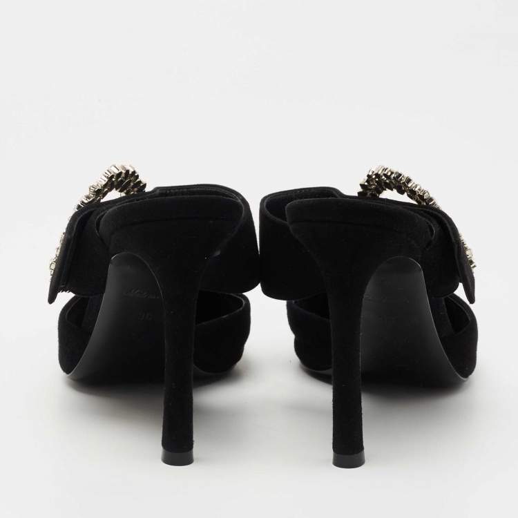 Pre Owned Louis Vuitton Black Suede Madeleine Mules Size 38