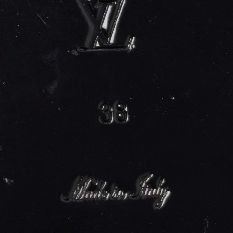 Pre Owned Louis Vuitton Navy Blue Leather Lock It Flat Slides Size 38